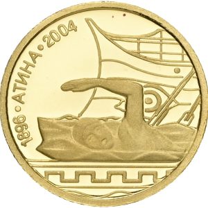 Bulgaria, 5 Leva 2002, Swimming, Au (999/1000), 1.24 g, KM 265, Proof