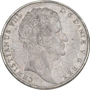 Christian VIII, speciedaler 1840 FF, Sieg 13.2, H 3B, kv. 1+, fint eksemplar med rester af møntskær.