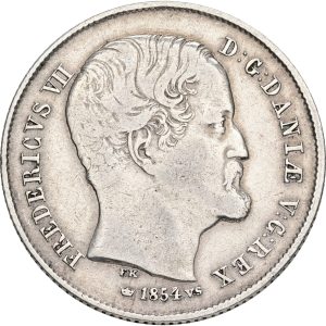 Frederik VII, 1/2 rigsdaler 1854 VS, Sieg 12, H 9, kv. 1+-1