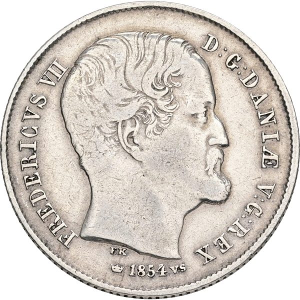 Frederik VII, 1/2 rigsdaler 1854 VS, Sieg 12, H 9, kv. 1+-1