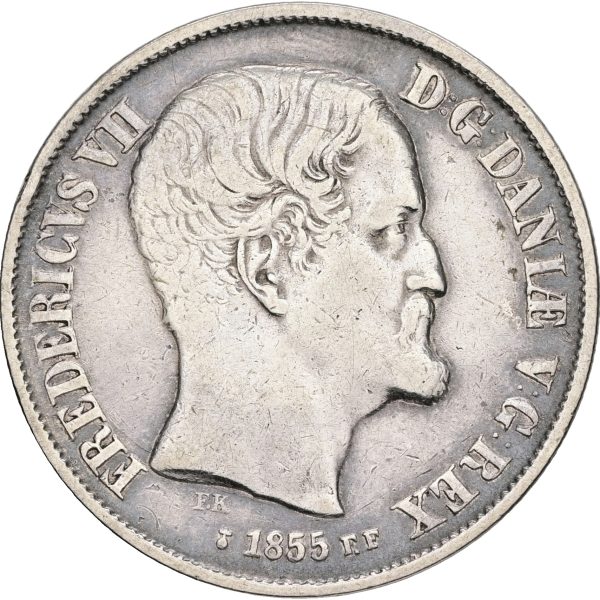 Frederik VII, rigsdaler 1855 FF, Sieg 13.2, H 8B, kv. 1/1+-1