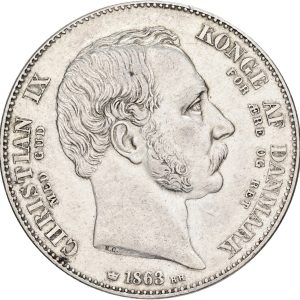 Christian IX, 2 rigsdaler 1863 RH, tronskiftet, Sieg 4, H 3, kv. 1+, let renset.