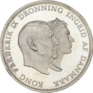 Frederik IX, ministereksemplar, (5 kroner) 1960, kongens og dronningens sølvbryllup, Sieg 12, H 1, kv. M, enkelte håndteringsspor.