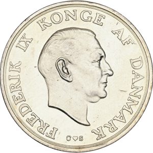 Frederik IX, ministereksemplar, (2 kroner) 1958, prinsesse Margrethes 18 års fødselsdag, Sieg 11, H 3, kv. M-0, håndteringsspor, let renset.