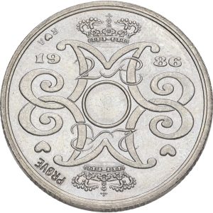 Margrethe II, prøvemønt, 2 kroner 1986, GP 34b, riflingsforsøg h (8x7 riller, prægering 339), kv. 0-01