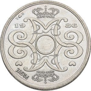 Margrethe II, prøvemønt, 2 kroner 1986, GP 34b, riflingsforsøg f (8x8 riller, prægering 328), kv. 0-01