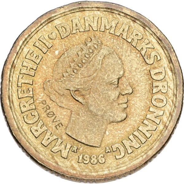 Margrethe II, prøvemønt, 20 kroner 1986, GP 37b, riflingsforsøg d (16×3 riller, prægering 331), kv. 01