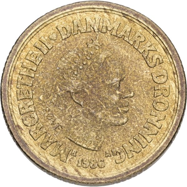 Margrethe II, prøvemønt, 20 kroner 1986, GP 37b, riflingsforsøg c (8×6 riller, prægering 330), kv. 01
