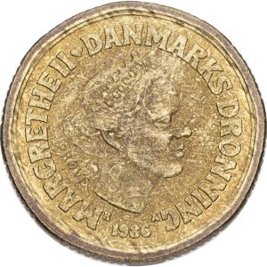 Margrethe II, prøvemønt, 20 kroner 1986, GP 37b, riflingsforsøg b (8x8 riller indad, prægering 329), kv. 01