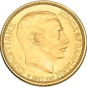 Christian X, 10 kroner 1917, Sieg 3, H 2, F 300, kv. 01, stempelrevne på bagsiden.