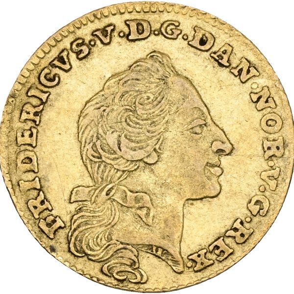 Frederik V, kurantdukat / 12 mark 1762 W/K, Sieg 21.5, H 22E, kv. 1+, små filespor på randen.