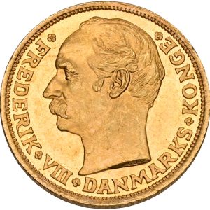 Frederik VIII, 10 kroner 1908, H 2, Sieg 2, F 298, kv. M-0, håndteringsspor.