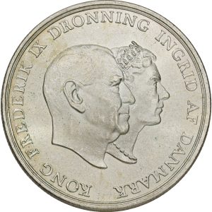 Frederik IX, 5 kroner 1960, kongeparrets sølvbryllup, Sieg 12, H 1, kv. 0