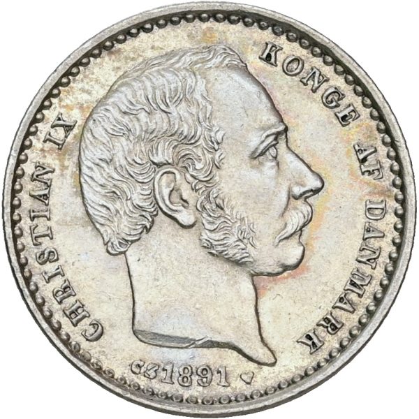 Christian IX, 25 øre 1891, Sieg 1.1, H 15A, kv. 01, let renset på forsiden.