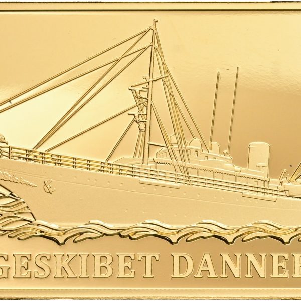 Guldbarre, 50 g, Au (999.9/1000), Kongeskibet Dannebrog, 2024, Mint of Norway, Proof – oplag på 50 stk.