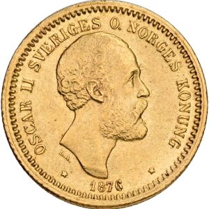 Sverige, Oscar II, 10 kronor 1876, SM 26, Fr. 94, kv. 01-1+