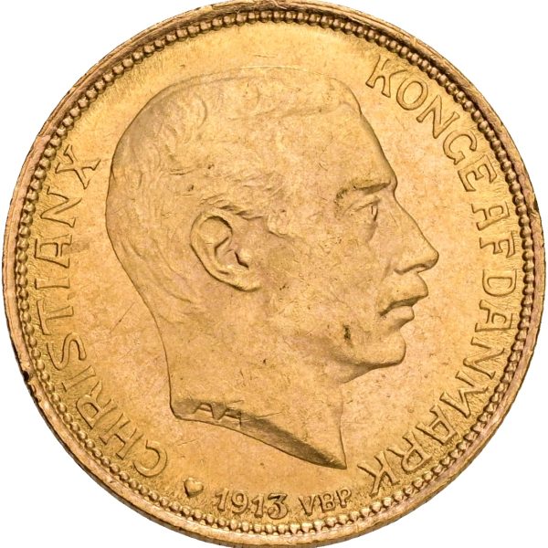 Christian X, 20 kroner 1913, Sieg 3.1, H 1A, Fr. 299, kv. 01, ks. – medaljeprægskarakter på bagsiden.