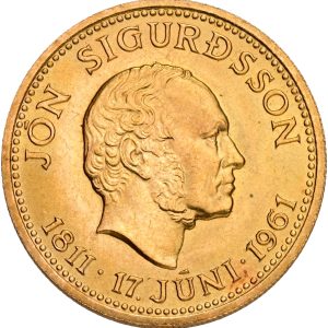 Iceland, 500 Krónur 1961, Jón Sigurðsson, Au (900/1000), 8.96 g, Sieg 103, KM 14, Fr. 1, UNC-AU