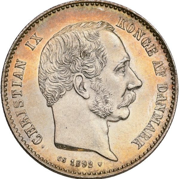 Christian IX, 1 krone 1892, Sieg 1.1, H 14A, kv. M-0, håndteringsspor.