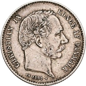Christian IX, 1 krone 1892, Sieg 1.1, H 14A, kv. 1+