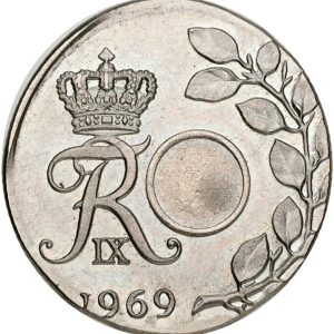 Frederik IX, 25 øre 1969, Sieg 7.1, kv. 0-01 - fejlmønt præget på en for lille blanket (2,53 g) og uden hul.