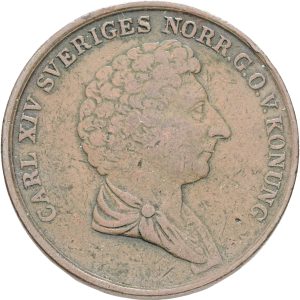 Sverige, Karl XIV Johan, 2 skilling Banco 1842, SM 144,kv. 1+-1