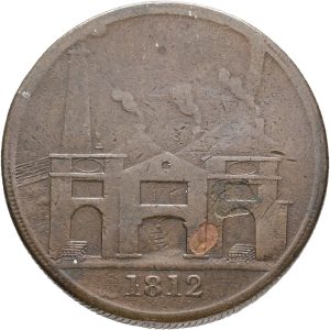 England, Yorkshire, Hull, I. K. Picard, One Penny 1812, VF, planchet flaw.