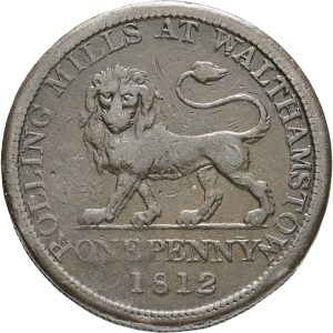 England, Walthamstow, Landore, British Copper Company, One Penny 1812, VF-F