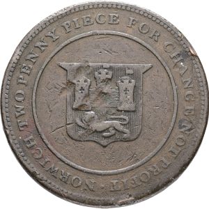 England, Norfolk, Norwich, Robert Blake, Two Penny Piece, F, edge nicks.