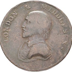 England, Middlesex, London, W. Sheward, Halfpenny 1792, F