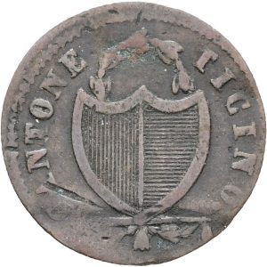 Switzerland, Ticino, 3 Soldi 1835, KM 2, VF-F, slightly bent