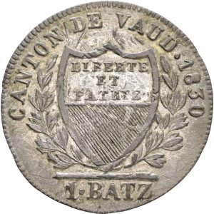 Switzerland, Vaud, 1 Batzen 1830, KM 20, EF-VF