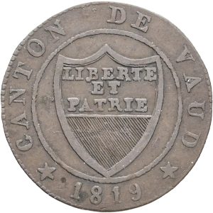 Switzerland, Vaud, 1/2 Batzen 1819, KM 6, VF-F