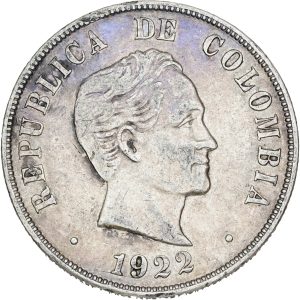 Colombia, 50 Centavos 1922, KM 274, VF/EF-VF