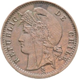 Chile, 1/2 Centavo 1885, KM 1448a, EF, lightly cleaned.