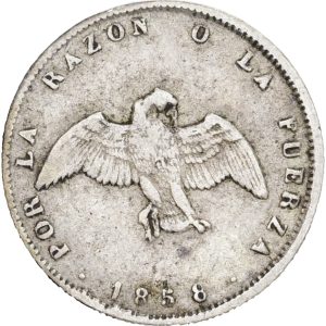 Chile, 1/2 Decimo 1858, KM 121, VF