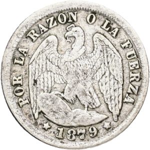 Chile, 1/2 Decimo 1879, KM 137.3, VF