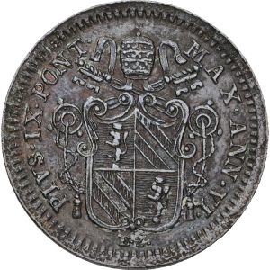 Papal States, Pius IX, Quattrino 1851 R, KM 1359, EF-VF, lightly cleaned.