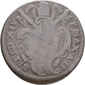 Papal States, Benedict XVI, Un Baiocco 1742, KM 1154, F