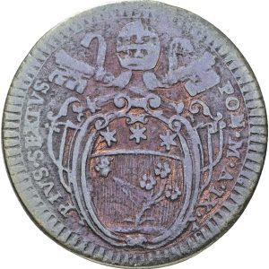 Papal States, Pius VI, 1/2 Baiocco 1783, KM 1224, F, cleaned.