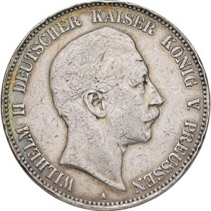 Germany, Preussen, 5 Mark 1902 A, KM 523, VF-F, tooled on edge (inscription removed)