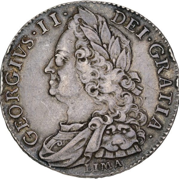 England, George II, Halfcrown 1746, Lima, DECIMO NONO, S 3695 A, VF/EF-VF