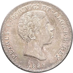 Portugal, Pedro V, 500 Reis 1855, KM 494, EF