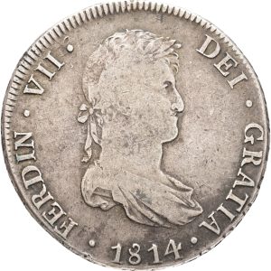 Bolivia, Ferdinand VII, 8 Reales 1814 PTS PJ, KM 84, VF-F