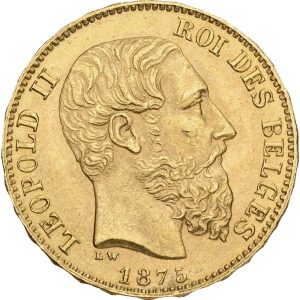 Belgium, Leopold II, 20 Francs 1875, KM 37, F 412, EF