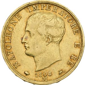 Italy, Napoleonic Kingdom of Italy, Napoleon I, 40 Lire 1808 M, KM 12, F 5, VF/EF