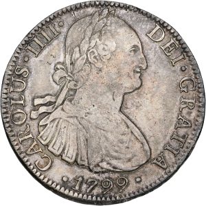 Mexico, Carlos IV, 8 Reales 1799 FM, KM 109, EF-VF