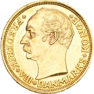 Frederik VIII, 10 kroner 1908, Sieg 2, H 2, F 298, kv. 01-1+/01, let aftørret.