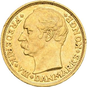 Frederik VIII, 10 kroner 1908, Sieg 2, H 2, F 298, kv. 1+, ks.