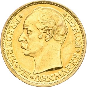 Frederik VIII, 10 kroner 1908, Sieg 2, H 2, F 298, kv. 1+, ridser, let pudset.
